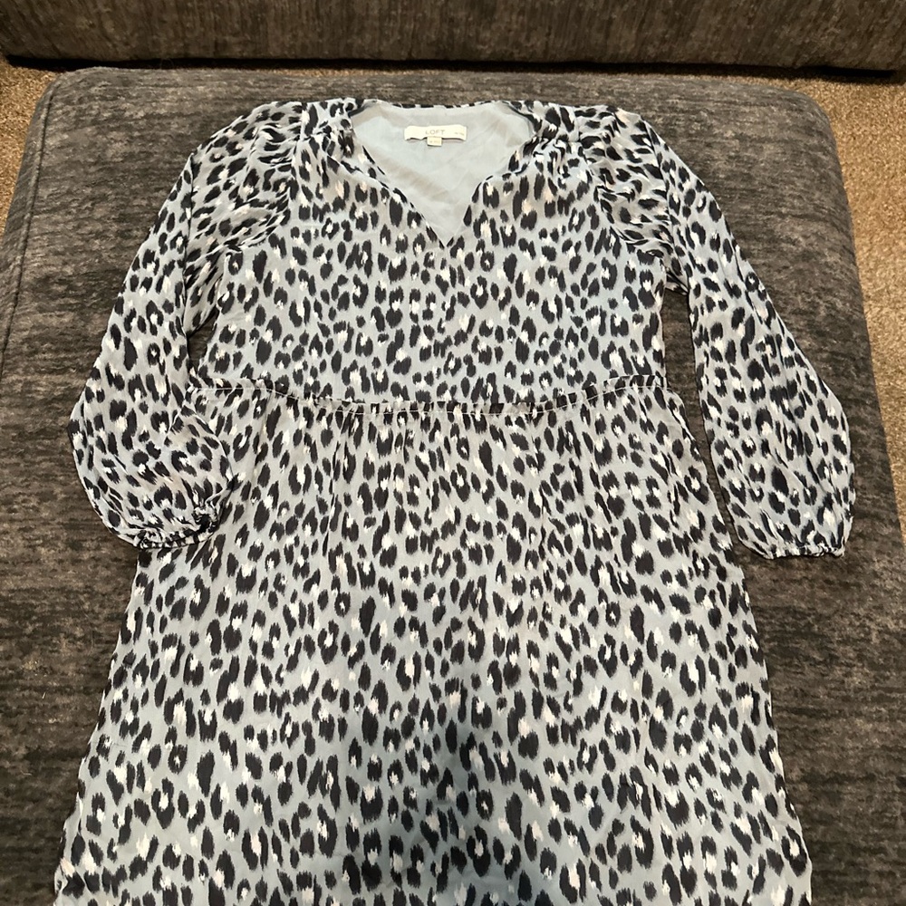 LOFT Light Blue, Black and White Long Sleeve Dress